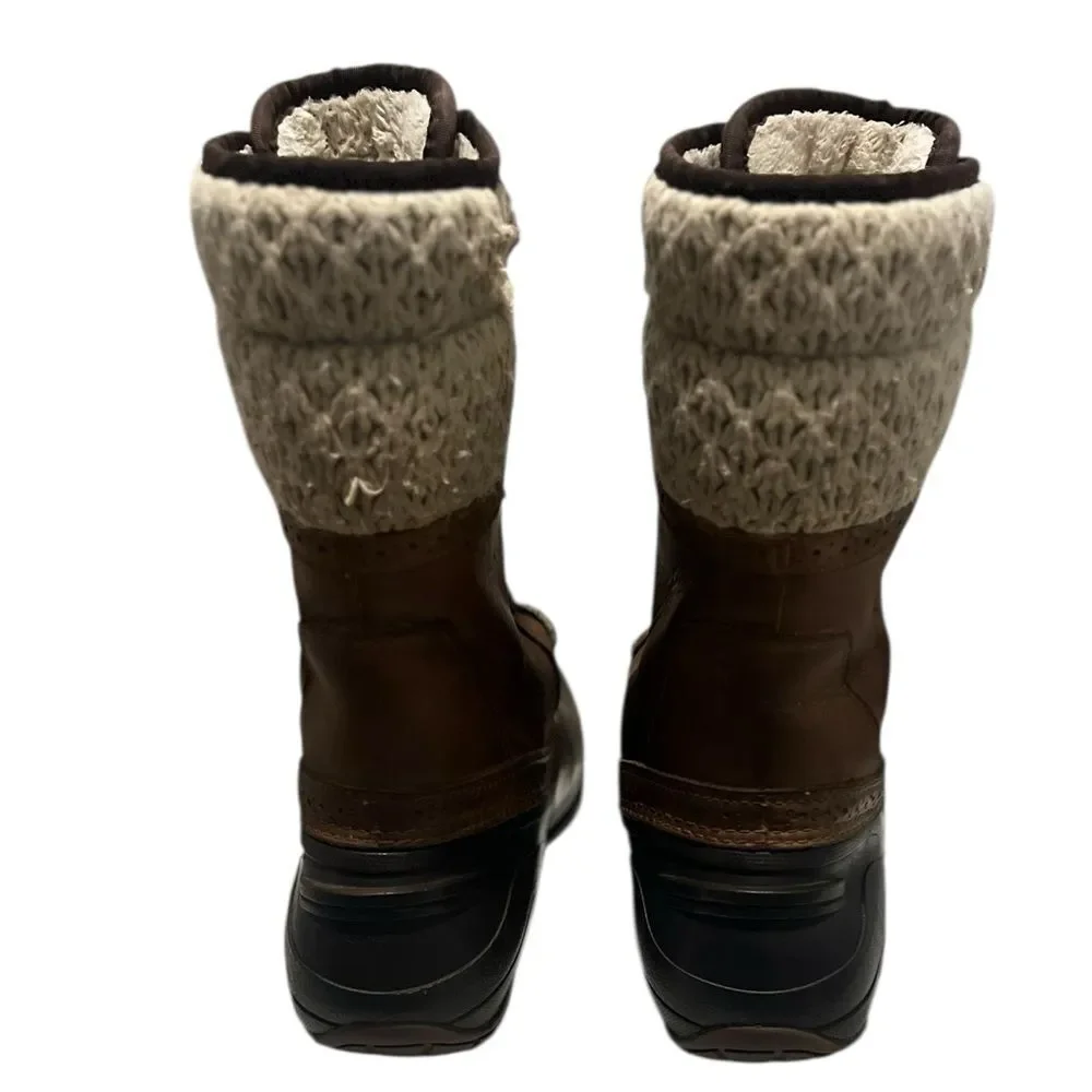 The North Face Shellista II Mid Calf Waterproof Snow Boots 9 Brown Cable Knit